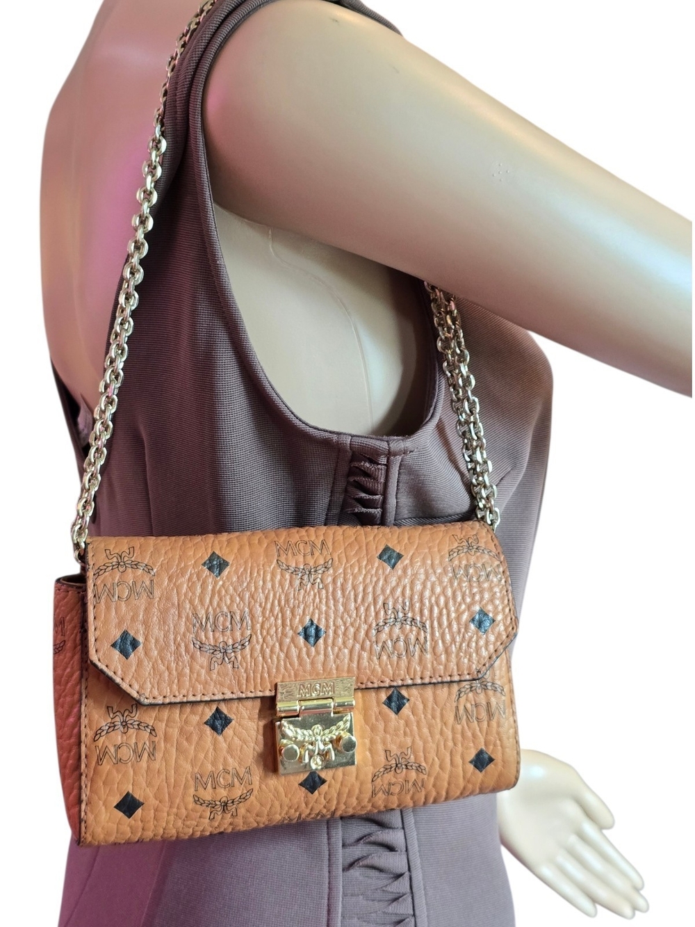 MCM Cognac MiniVisetos Leather Shoulder/Cross Body Bag